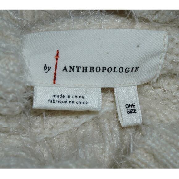 Anthropologie Cream Knit Oversized Sweater Poncho One Size Cozy Fuzzy Pullover - Picture 12 of 12